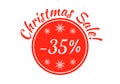 Christmas sale badge, tag or sticker. Xmas discount label. 35 percent price off. Promo banner and advertising design element. Royalty Free Stock Photo